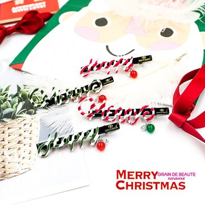 ＊ｏ-ｈａ-ｙｏｕ＊韓 KOREA AZ品牌Grain de Beaute趣味耶誕聖誕節造型字母一字夾邊夾壓夾髮夾-4色