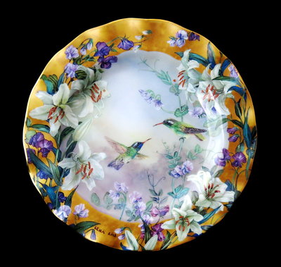美國W S George 藝術家 Lena Liu 劉莉娜Garder of Glouy限量花卉蜂鳥重金瓷盤-D