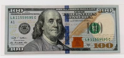 UNC 2009 年 舊版早期 美國 全新 100 元 A版 LA 11559595 好號碼 Dollars 美金 紙鈔