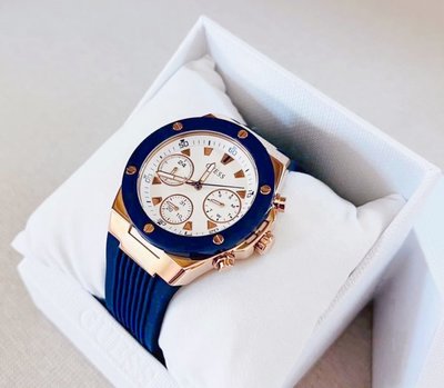 GUESS Athena 白色面錶盤 藍色矽膠錶帶 石英 女士手錶 GW0030L5