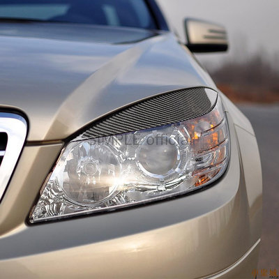 Benz C級 W204碳纖維汽車前照射燈 大燈眉睫毛裝飾貼紙配件 (左右舵均有庫存LHD/RHD).CJ