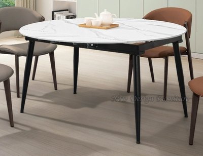 【N D Furniture】台南在地家具-黑砂鐵腳雪山白色收合岩板圓桌/伸縮岩板餐桌YH
