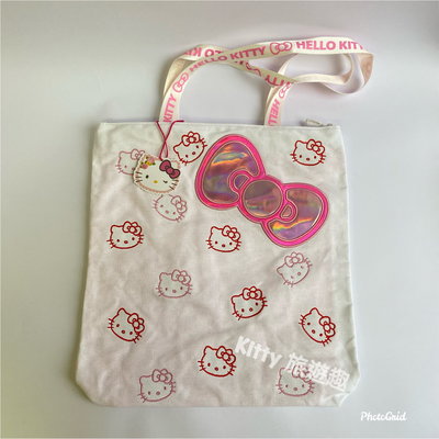 [Kitty 旅遊趣] Hello Kitty 側背袋 手提袋 凱蒂貓 蝴蝶結 帆布提袋 側背提袋 A4可放