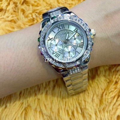 GUESS晶鑽三眼時尚腕錶(銀白 W0111L1)正品/保固