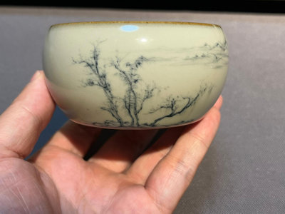 【二手】蒲石柴窯小根佛手梅青釉 瓷器 主人杯 茶具【久藏館】-540