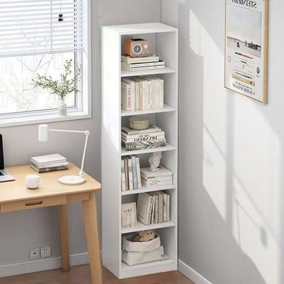 隱形書架墻角落地立式置物架子小戶型窄款夾縫30cm寬多層白色書柜-特價