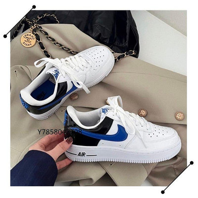 Nike Air Force 黑白藍 漆皮 經典 休閑鞋 (DQ7570-400)[上井正品折扣店]