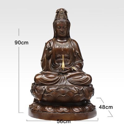 90厘米咖啡色 純銅觀音菩薩佛像擺件觀世音銅像家居佛堂供奉工藝品 雙福539