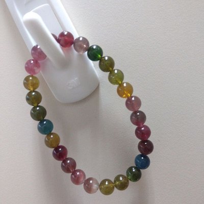 天然🍬糖果色碧璽手鏈約7mm 彩虹玻璃體水晶寶石手珠手串