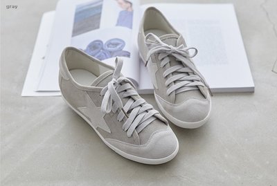 全新轉賣 歐莎蕾Oshale Korea 淺灰色 星星圖案麂皮拼接綁帶造型休閒鞋