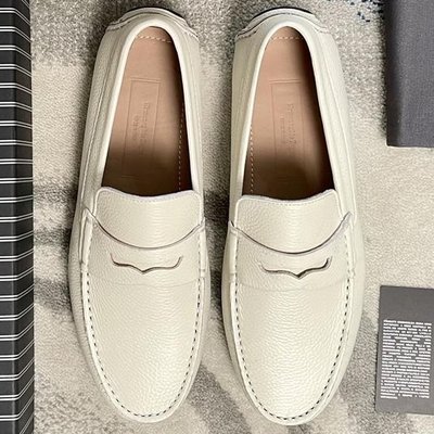 100％原廠 ZEGNA傑尼亞豆豆鞋夏新款男士手工縫制司機鞋白色低幫套腳懶人鞋