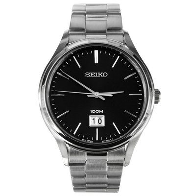 SEIKO WATCH 精工紳士時尚大錶徑鋼帶石英錶-黑 型號：SUR023P1【神梭鐘錶】