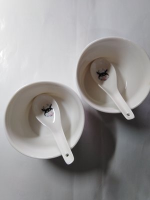 (全新) 瓷碗*2+瓷湯匙*2 可愛乳牛圖案 MEIJI 明治Fu成長奶粉贈送