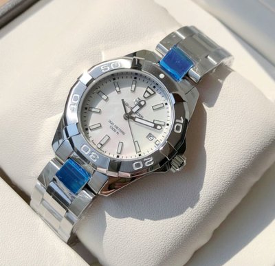 TAG HEUER Aquaracer 珍珠貝母錶盤 銀色不鏽鋼錶帶 石英 女士手錶 WBD131A.BA0748