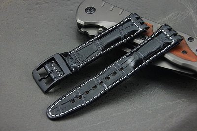 艾曼達精品~真牛皮17mm(20mm)錶帶,SWATCH專用,原廠外的最佳替代方案,替代悠遊錶帶黑色