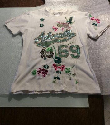 法國Christian Dior白色花卉刺繡短袖T恤/M號/保証真品/原價$5800/廉讓 $980
