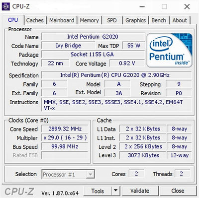 Intel Pentium G2020 雙核心處理器 + 技嘉GA-H61MA-D2V主機板、含CPU風扇與擋板、整組不拆賣