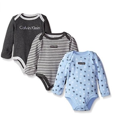現貨 美國帶回 Calvin Klein 寶寶 新生兒 CK 棉質長袖包屁衣組合 一套三件 彌月禮 生日禮 3-6M