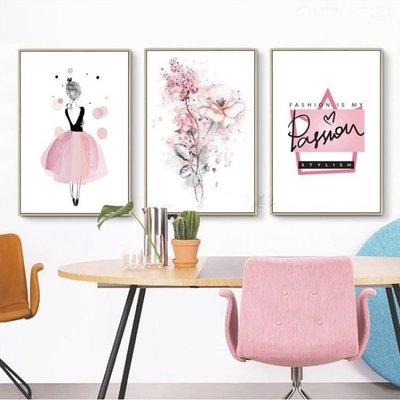 ART。DECO  ins熱銷現代簡約粉色少女花卉裝飾畫芯人物背影壁掛畫字母(3款可選)