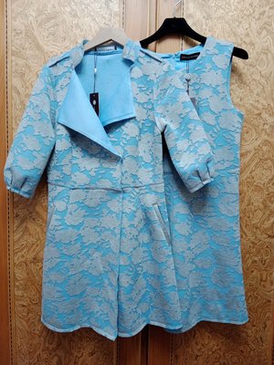 全新【唯美良品】LORANZO ROMAMZA 藍色薄紗太空棉洋裝40號+36號外套 2件組 W1202