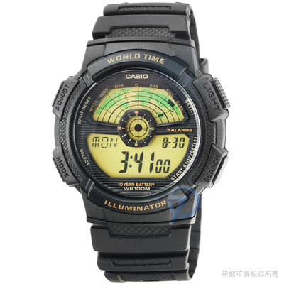 【柒號本舖】CASIO 日系卡西歐多時區鬧鈴電子錶 # AE-1100W-1B (台灣公司貨)