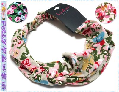 ☆POLLY媽☆美國LuLu Knot Turban Headwrap玫瑰花卉圖案針織棉質雙圈扭結髮帶~3色系