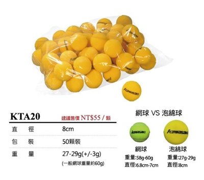 宏海體育 網球 KAWASAKI KTA20 泡綿網球(適合手部復健時或訓練握力使用)  (1顆33元)
