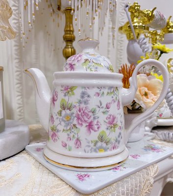 粉紅玫瑰精品屋～🌷田園粉玫瑰金邊陶瓷茶壺🌷