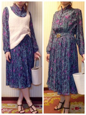 vtg floral ruffle dress/古著荷葉花洋裝(已售）
