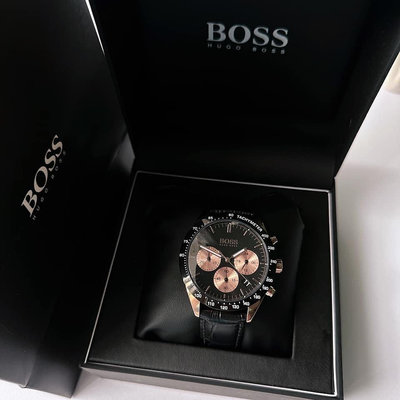 HUGO BOSS Talent 玫瑰金三眼 黑色錶盤 黑色皮革錶帶 石英 三眼計時 男士手錶 1513580