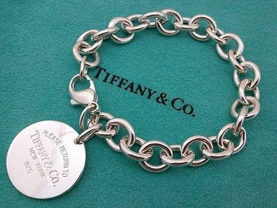 真品 Tiffany&amp;Co 925純銀 經典款 刻字圓牌手鍊