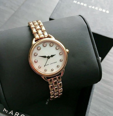 MARC BY MARC JACOBS 珍珠貝母錶盤 玫瑰金色不鏽鋼錶帶 石英 女士手錶 MJ3511