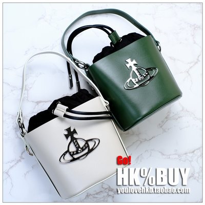 ❤奢品匯正品代購❤香港Vivienne Westwood西太后土星格紋亮皮斜挎包抽繩水桶包