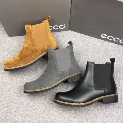 現貨熱銷-ECCO2021新款女士短靴經典耐穿切爾西女靴簡約短筒套腳靴跟高3.5CM