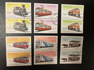 菲律賓郵票，1984年，火車，6全蓋銷雙聯 郵票  明信片 紀念票【錢幣收藏】9834