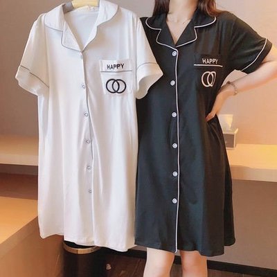 Secret Girl 大尺碼睡裙女夏季短袖開衫純色性感家居服ing超火網紅睡衣女奢華睡袍-無印量品