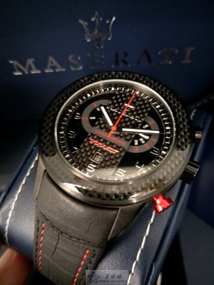 請支持正貨，瑪莎拉蒂手錶MASERATI手錶CORSA款，編號:R8871610004,黑色錶面紅黑色皮革錶帶款