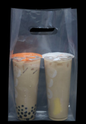 OBM包裝材料館 -  LD材質 透明高質感 洞口飲料袋 塑膠袋 手提塑膠袋  兩杯洞口袋 一公斤裝 / 100元