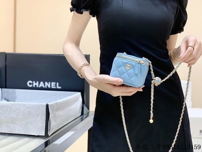 二手 CHANEL 2022cc春夏系列核桃金球口紅包 AP1447藍色