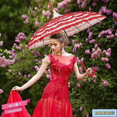 蕾絲花邊寶塔傘宮廷大紅婚慶傘蛋糕裙邊晴雨傘優雅攝影傘
