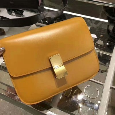 【二手正品】Celine Medium Classic Box Shoulder Strap Bag 黃色中型小牛皮肩背包