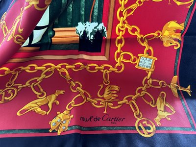 Cartier 全新 附原廠盒 90x90公分絲巾 -和平街13號 美洲豹 黃金象