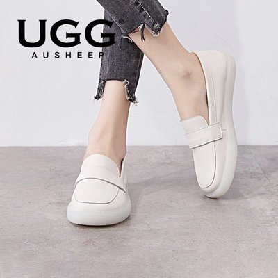 【熱賣精選】AUSHEEP UGG小白鞋女 新品夏季女單鞋 淺口真皮防滑女鞋