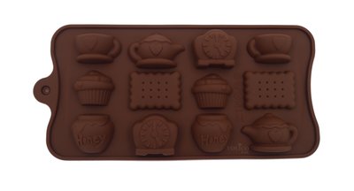 【悠立固】Y722 12入茶壺鬧鐘餅乾巧克力模矽膠模具 手工皂模 烘焙工具 蛋糕模具 冰盒 冰塊布丁果凍翻糖模具 食品級