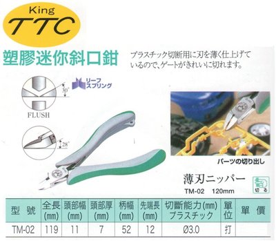日本製 角田 KING TTC 塑膠迷你斜口鉗 TM-02