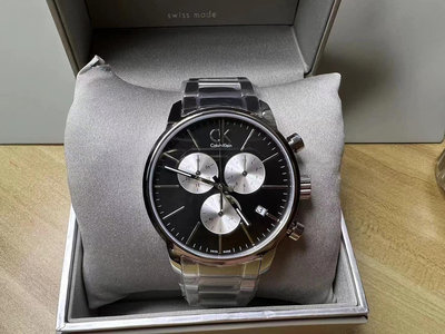 Calvin Klein CK 黑色面錶盤 銀色不鏽鋼錶帶 石英 三眼計時 男士手錶 K2G2714X （CK腕錶）