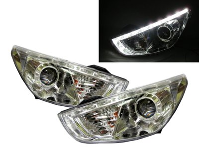 卡嗶車燈 HYUNDAI 現代 IX35 2009-2017 五門車 LED導光條魚眼 大燈 電鍍