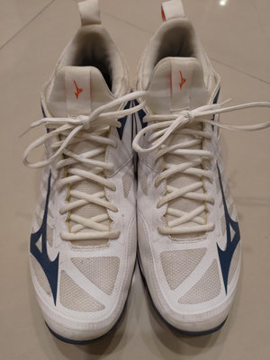 ［九成新］【美津濃MIZUNO】WAVE DIMENSION 襪套式排球鞋 -白灰藍橘 US11=29cm