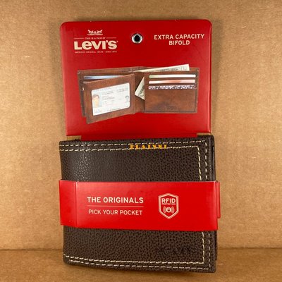 【PLAINNI現貨】 美國進口 新款吊卡裝 Levi s 左右翻透明窗皮夾 (咖啡色) Levis 短夾 三折式