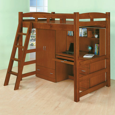 【在地人傢俱】23 歡樂購-多功能衣櫃+書桌3.5尺組合高腳床/單人高架床台~全組 KH118-1
